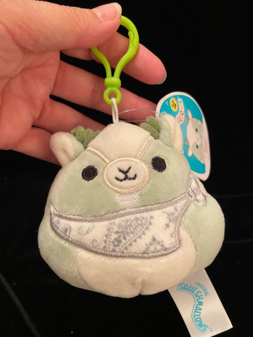 💛 Squishmallow 3.5" Palmer Green Goat Plush Clip Gray Bandana Keychain New